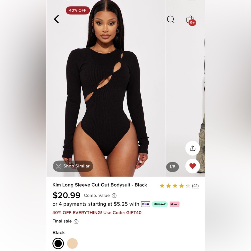 Kim Long Sleeve Cut Out Bodysuit - Black
